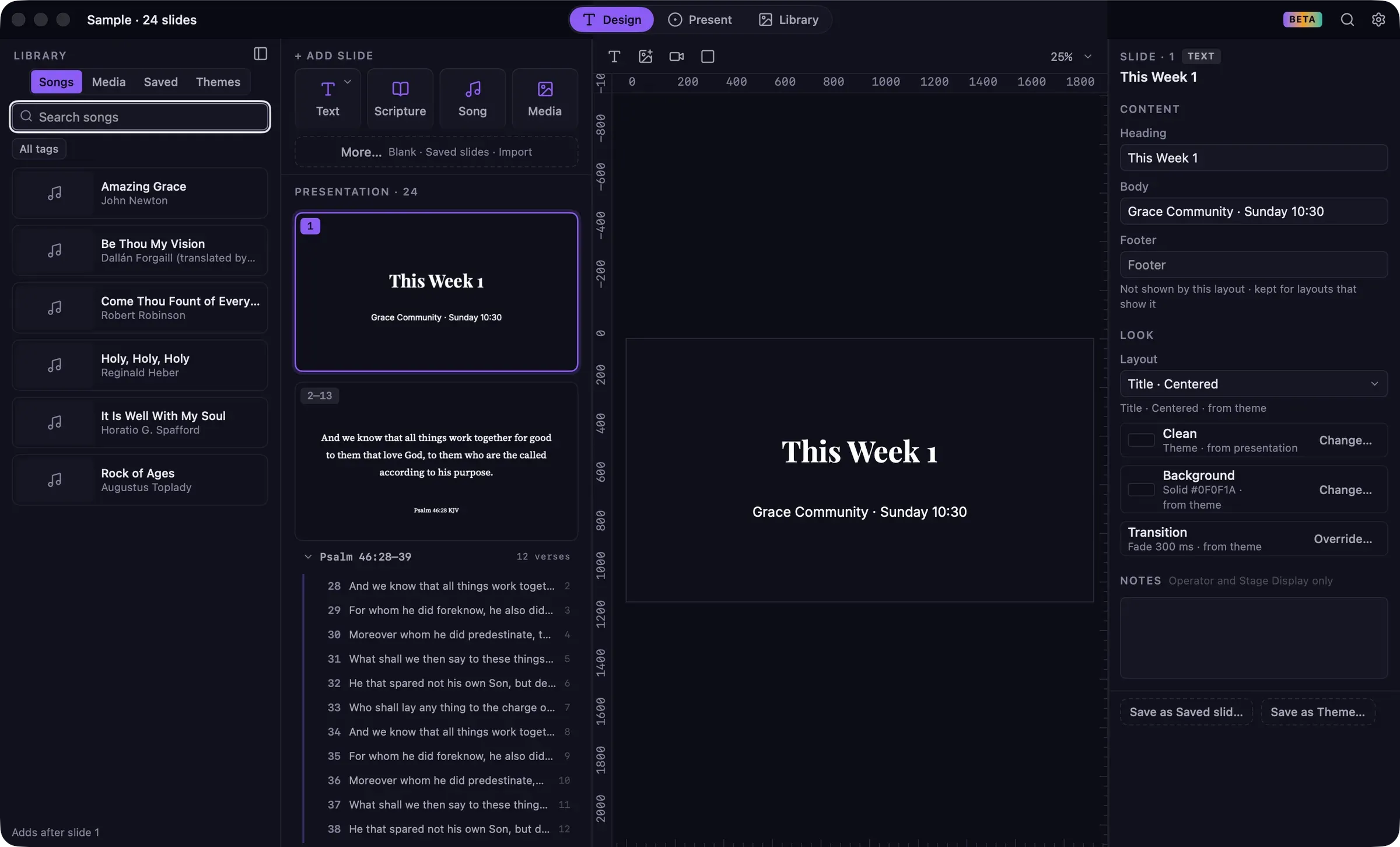 The background picker on the Scenes tab, showing a grid of animated scene thumbnails.